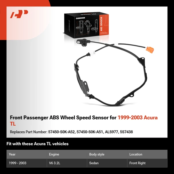 Front Passenger ABS Wheel Speed Sensor for 1999-2003 Acura TL