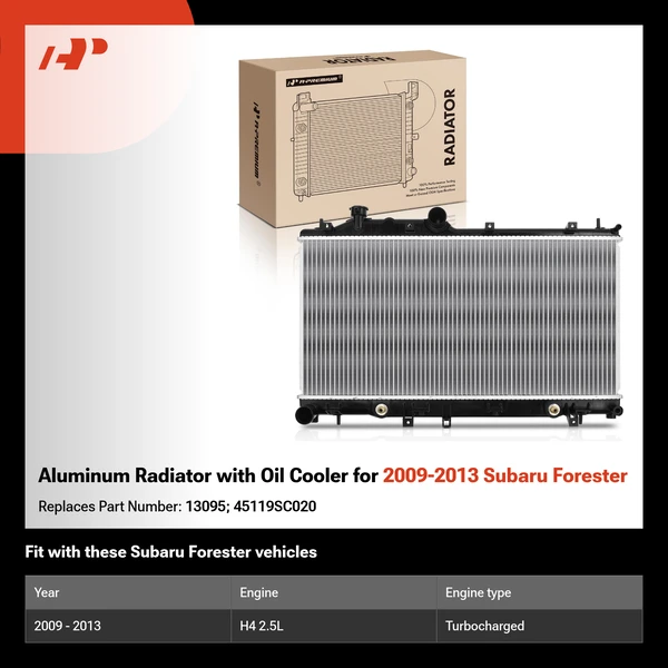 Aluminum Radiator with Oil Cooler for 2009-2013 Subaru Forester