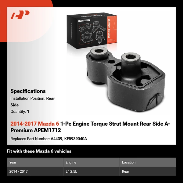 2014-2017 Mazda 6 1-Pc Engine Torque Strut Mount Rear Side A-Premium APEM1712
