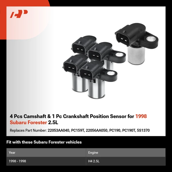 4 Pcs Camshaft & 1 Pc Crankshaft Position Sensor for 1998 Subaru Forester 2.5L