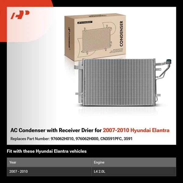 AC Condenser with Receiver Drier for 2007-2010 Hyundai Elantra