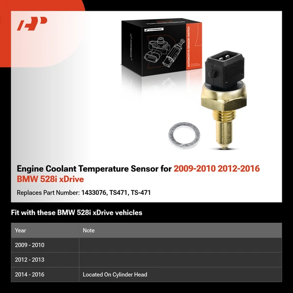 Engine Coolant Temperature Sensor for 2009-2010 2012-2016 BMW 528i xDrive