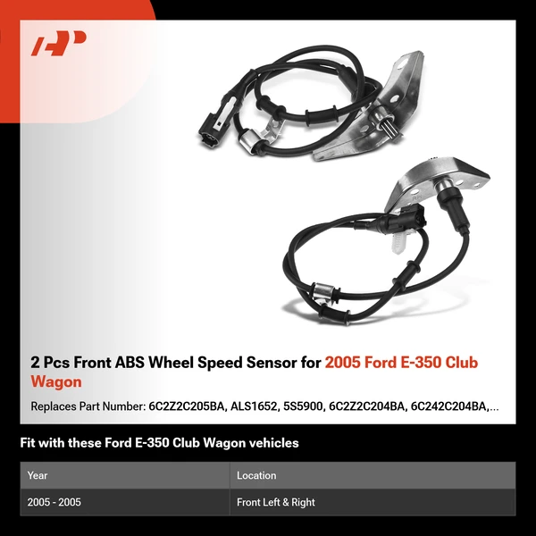 2 Pcs Front ABS Wheel Speed Sensor for 2005 Ford E-350 Club Wagon