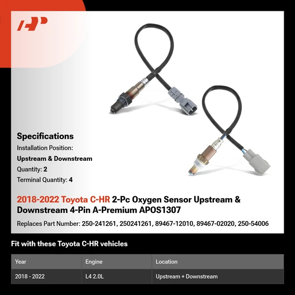 2018-2022 Toyota C-HR 2-Pc Oxygen Sensor Upstream & Downstream 4-Pin A-Premium APOS1307