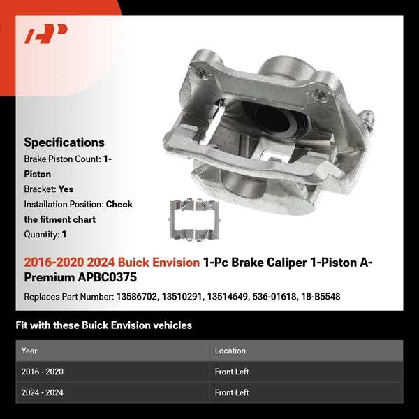 2016-2020 2024 Buick Envision 1-Pc Brake Caliper 1-Piston A-Premium APBC0375