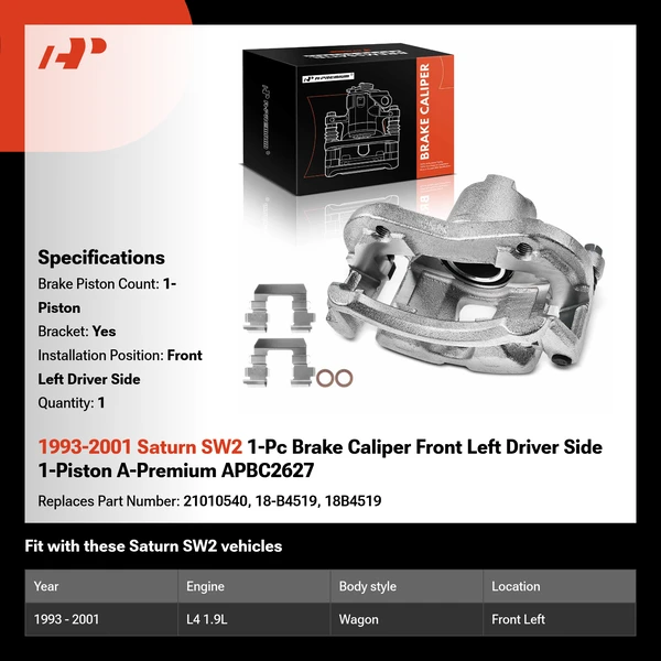 1993-2001 Saturn SW2 1-Pc Brake Caliper Front Left Driver Side 1-Piston A-Premium APBC2627