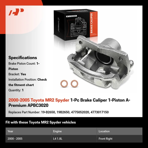 2000-2005 Toyota MR2 Spyder 1-Pc Brake Caliper 1-Piston A-Premium APBC3020