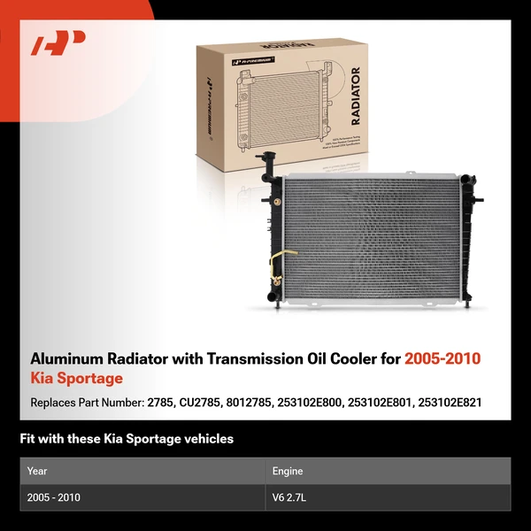 Aluminum Radiator with Transmission Oil Cooler for 2005-2010 Kia Sportage
