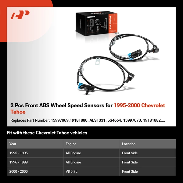 2 Pcs Front ABS Wheel Speed Sensors for 1995-2000 Chevrolet Tahoe