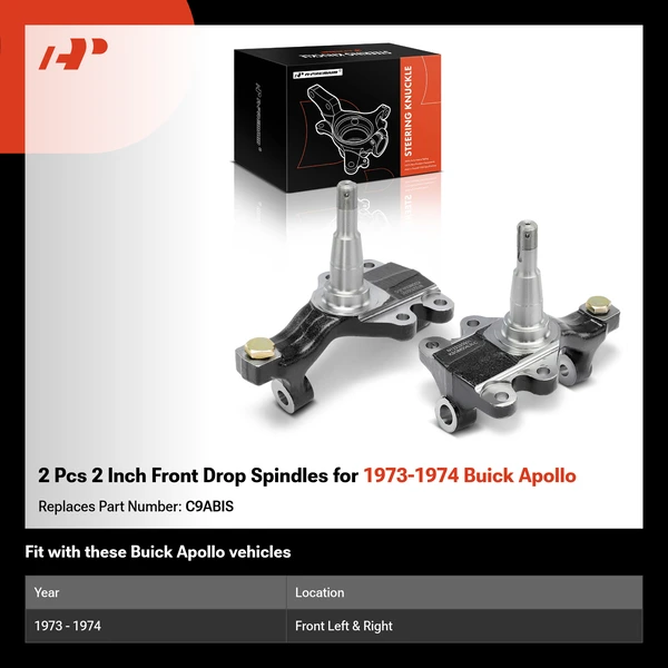 2 Pcs 2 Inch Front Drop Spindles for 1973-1974 Buick Apollo