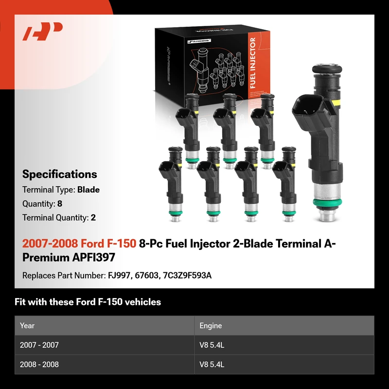 2007-2008 Ford F-150 8-Pc Fuel Injector 2-Blade Terminal A-Premium APFI397