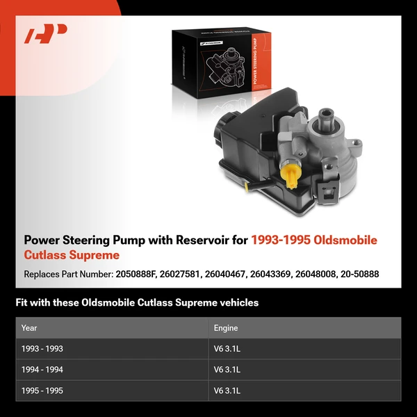 Power Steering Pump with Reservoir for 1993-1995 Oldsmobile Cutlass Supreme