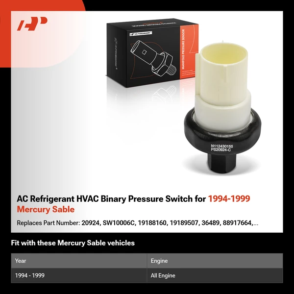 AC Refrigerant HVAC Binary Pressure Switch for 1994-1999 Mercury Sable