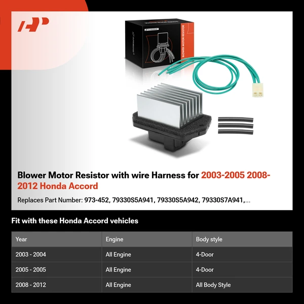 Blower Motor Resistor with wire Harness for 2003-2005 2008-2012 Honda Accord