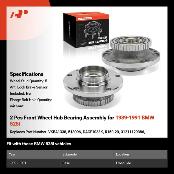 2 Pcs Front Wheel Hub Bearing Assembly for 1989-1991 BMW 525i