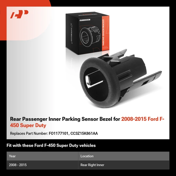 Rear Passenger Inner Parking Sensor Bezel for 2008-2015 Ford F-450 Super Duty
