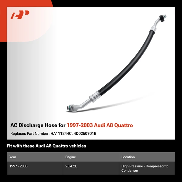 AC Discharge Hose for 1997-2003 Audi A8 Quattro