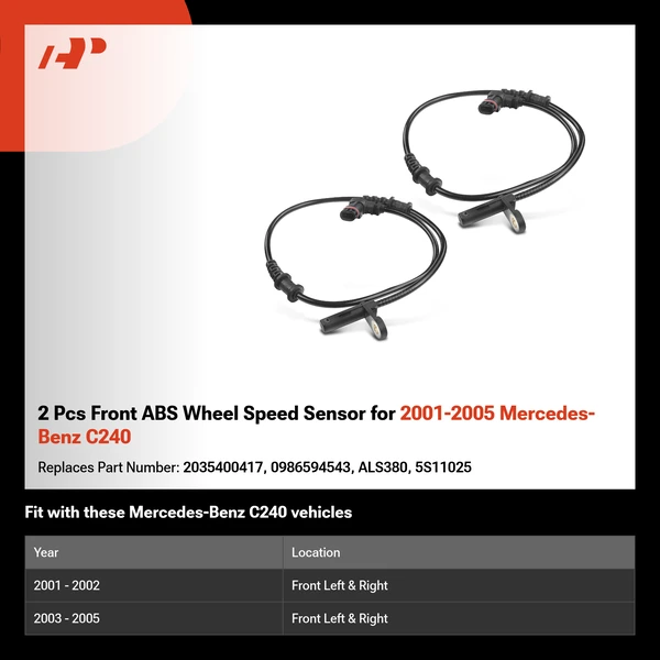 2 Pcs Front ABS Wheel Speed Sensor for 2001-2005 Mercedes-Benz C240