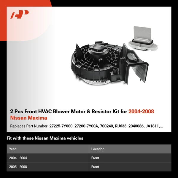 2 Pcs Front HVAC Blower Motor & Resistor Kit for 2004-2008 Nissan Maxima