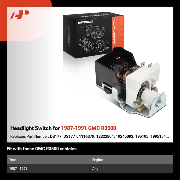 Headlight Switch for 1987-1991 GMC R3500