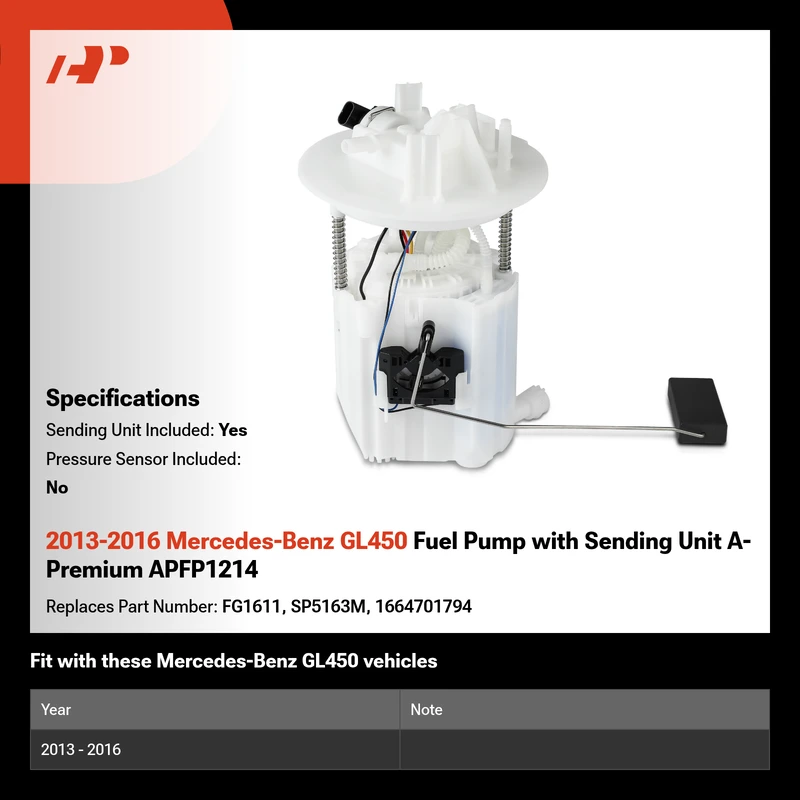 2013-2016 Mercedes-Benz GL450 Fuel Pump with Sending Unit A-Premium APFP1214