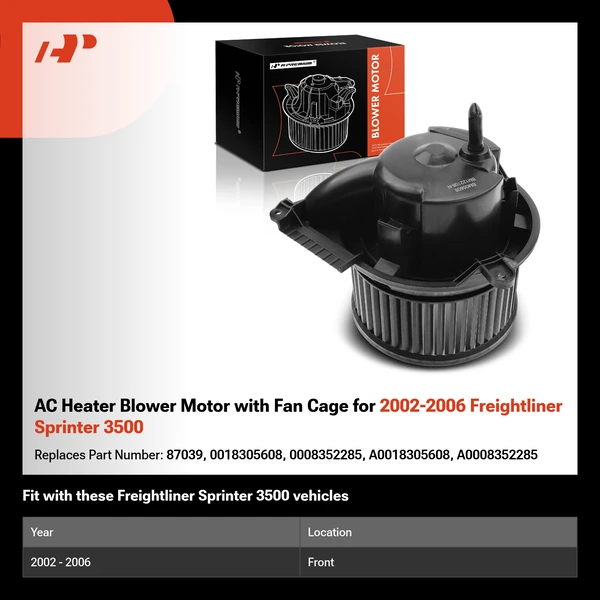 AC Heater Blower Motor with Fan Cage for 2002-2006 Freightliner Sprinter 3500