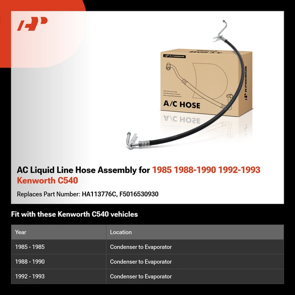 AC Liquid Line Hose Assembly for 1985 1988-1990 1992-1993 Kenworth C540