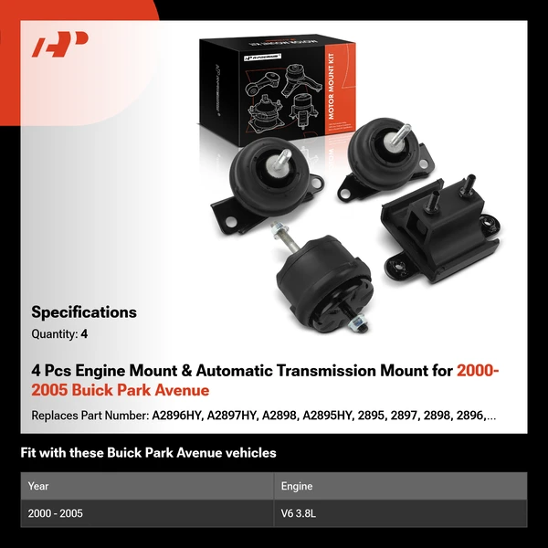 4 Pcs Engine Mount & Automatic Transmission Mount for 2000-2005 Buick Park Avenue