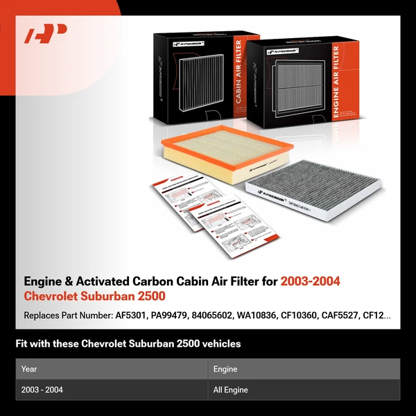 Engine & Activated Carbon Cabin Air Filter for 2003-2004 Chevrolet Suburban 2500