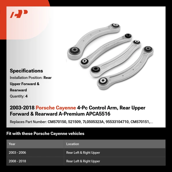 2003-2018 Porsche Cayenne 4-Pc Control Arm, Rear Upper Forward & Rearward A-Premium APCA5516