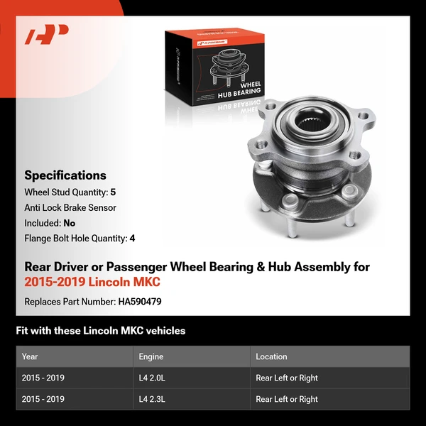 Rear Driver or Passenger Wheel Bearing & Hub Assembly for 2015-2019 Lincoln MKC