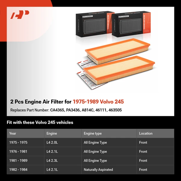 2 Pcs Engine Air Filter for 1975-1989 Volvo 245