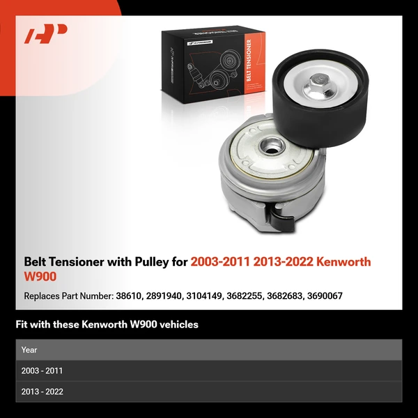 Belt Tensioner with Pulley for 2003-2011 2013-2022 Kenworth W900