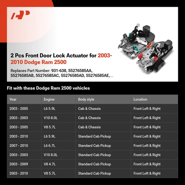 2 Pcs Front Door Lock Actuator for 2003-2010 Dodge Ram 2500