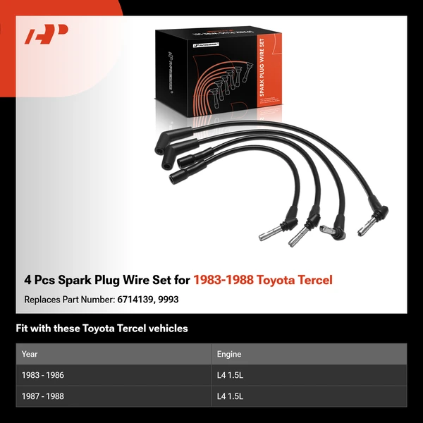 4 Pcs Spark Plug Wire Set for 1983-1988 Toyota Tercel