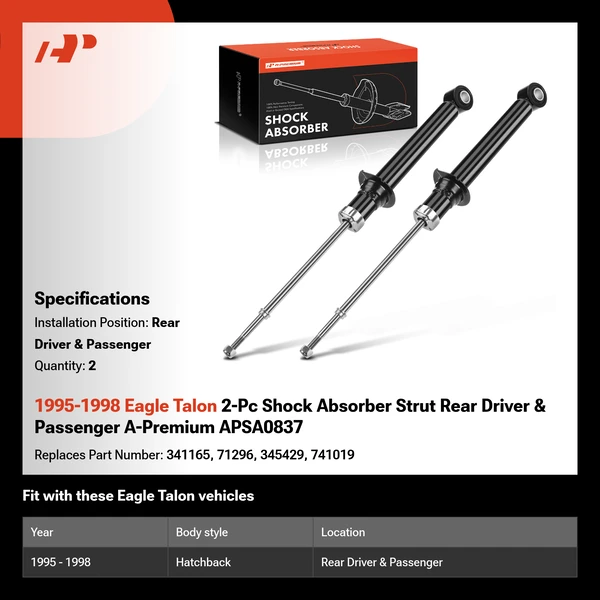 1995-1998 Eagle Talon 2-Pc Shock Absorber Strut Rear Driver & Passenger A-Premium APSA0837