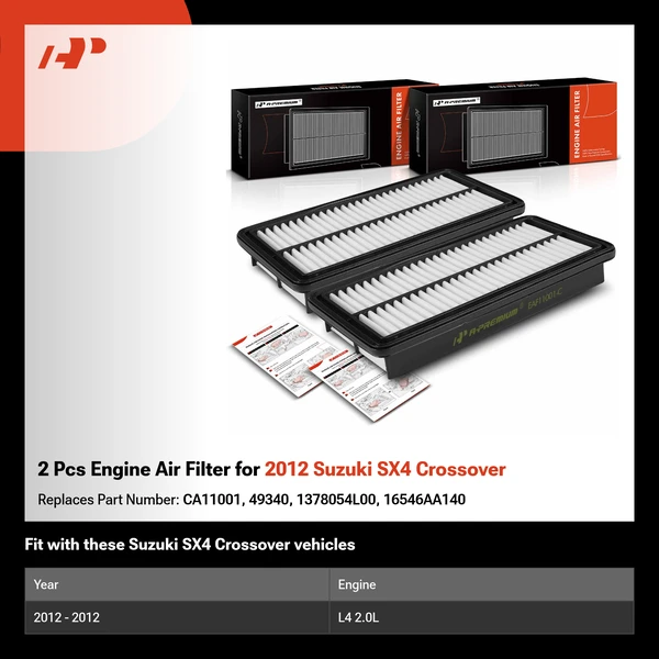 2 Pcs Engine Air Filter for 2012 Suzuki SX4 Crossover