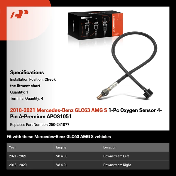 2018-2021 Mercedes-Benz GLC63 AMG S 1-Pc Oxygen Sensor 4-Pin A-Premium APOS1051