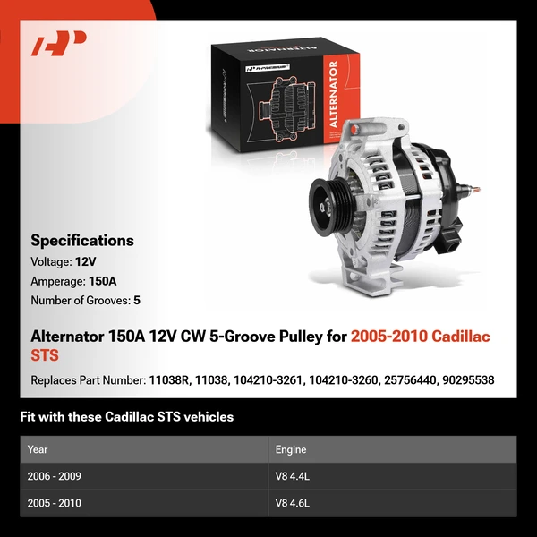 Alternator 150A 12V CW 5-Groove Pulley for 2005-2010 Cadillac STS