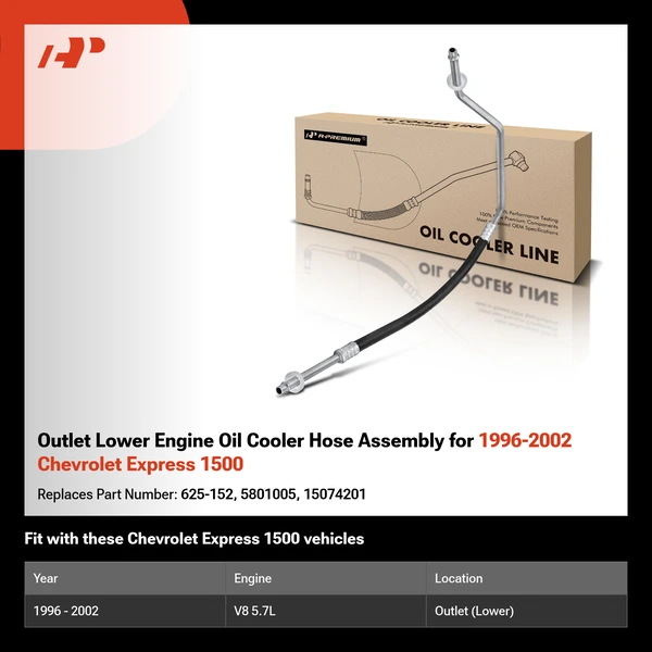 Outlet Lower Engine Oil Cooler Hose Assembly for 1996-2002 Chevrolet Express 1500