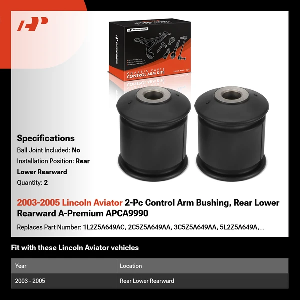 2003-2005 Lincoln Aviator 2-Pc Control Arm Bushing, Rear Lower Rearward A-Premium APCA9990