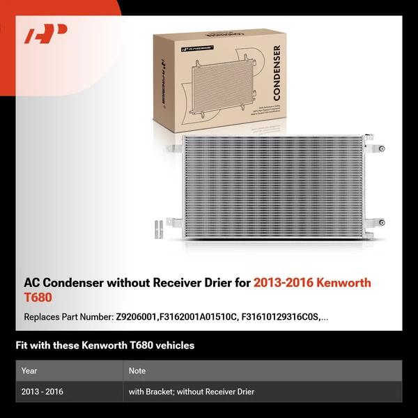 AC Condenser without Receiver Drier for 2013-2016 Kenworth T680