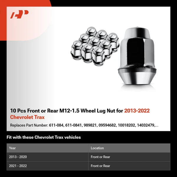 10 Pcs Front or Rear M12-1.5 Wheel Lug Nut for 2013-2022 Chevrolet Trax