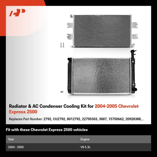 Radiator & AC Condenser Cooling Kit for 2004-2005 Chevrolet Express 2500