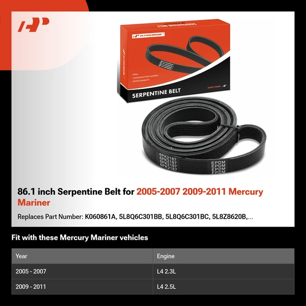 86.1 inch Serpentine Belt for 2005-2007 2009-2011 Mercury Mariner