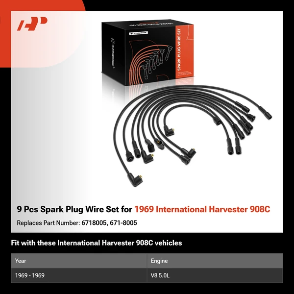 9 Pcs Spark Plug Wire Set for 1969 International Harvester 908C