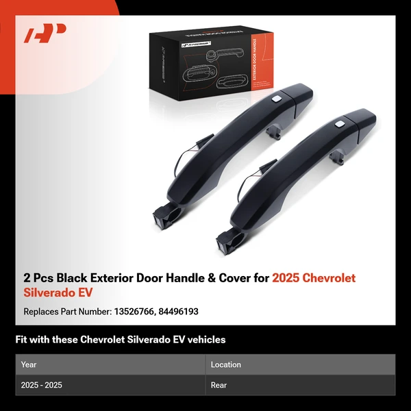 2 Pcs Black Exterior Door Handle & Cover for 2025 Chevrolet Silverado EV