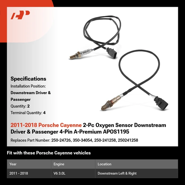 2011-2018 Porsche Cayenne 2-Pc Oxygen Sensor Downstream Driver & Passenger 4-Pin A-Premium APOS1195