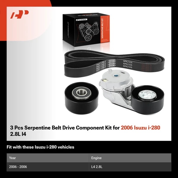 3 Pcs Serpentine Belt Drive Component Kit for 2006 Isuzu i-280 2.8L l4