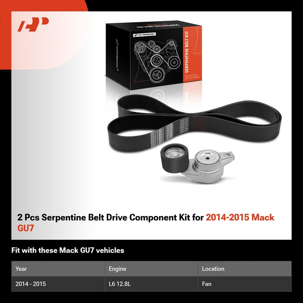 2 Pcs Serpentine Belt Drive Component Kit for 2014-2015 Mack GU7